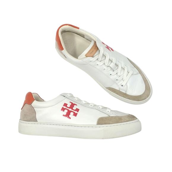 Tory Burch Andrea Color Block Court Sneaker Snow White Seashell Pink Size US 8 - Picture 1 of 10